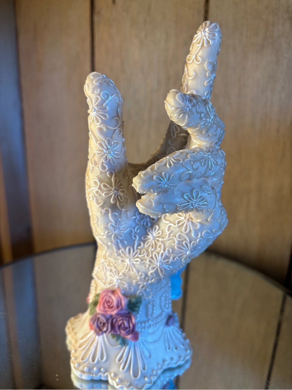 Dezine 1997 BeautifulCream Decorative Gloved Hand Statue with Pink Rose Accents - Picture 9 of 15
